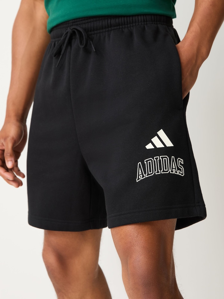 adidas Black Seasonal Essentials Collegiate Fleece Shorts - Image 1 of 4
