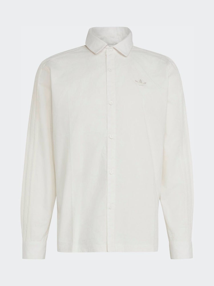 adidas Originals White 3 Stripes Button Up Shirt - Image 1 of 1 adidas Originals White 3 Stripes Button Up Shirt - Image 1 of 1