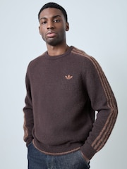 adidas Originals Brown 3S Knit Crew Neck Sweat Top - Image 1 of 6