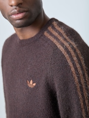 adidas Originals Brown 3S Knit Crew Neck Sweat Top - Image 4 of 6