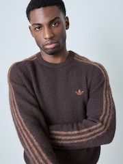 adidas Originals Brown 3S Knit Crew Neck Sweat Top - Image 5 of 6