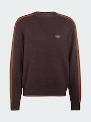 adidas Originals Brown 3S Knit Crew Neck Sweat Top - Image 6 of 6