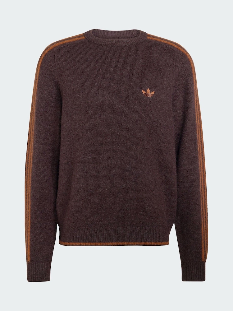 adidas Originals Brown 3S Knit Crew Neck Sweat Top - Image 6 of 6 adidas Originals Brown 3S Knit Crew Neck Sweat Top - Image 6 of 6