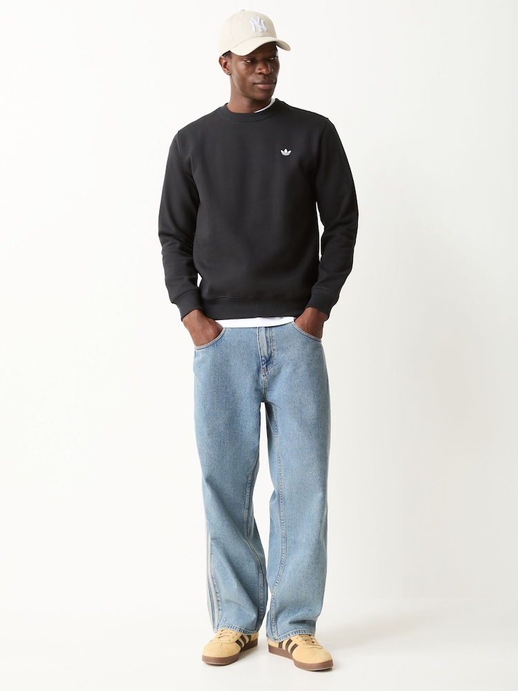 adidas Originals Black Trefoil Essentials Crew Neck Sweat Top - Image 2 of 5 adidas Originals Black Trefoil Essentials Crew Neck Sweat Top - Image 2 of 5