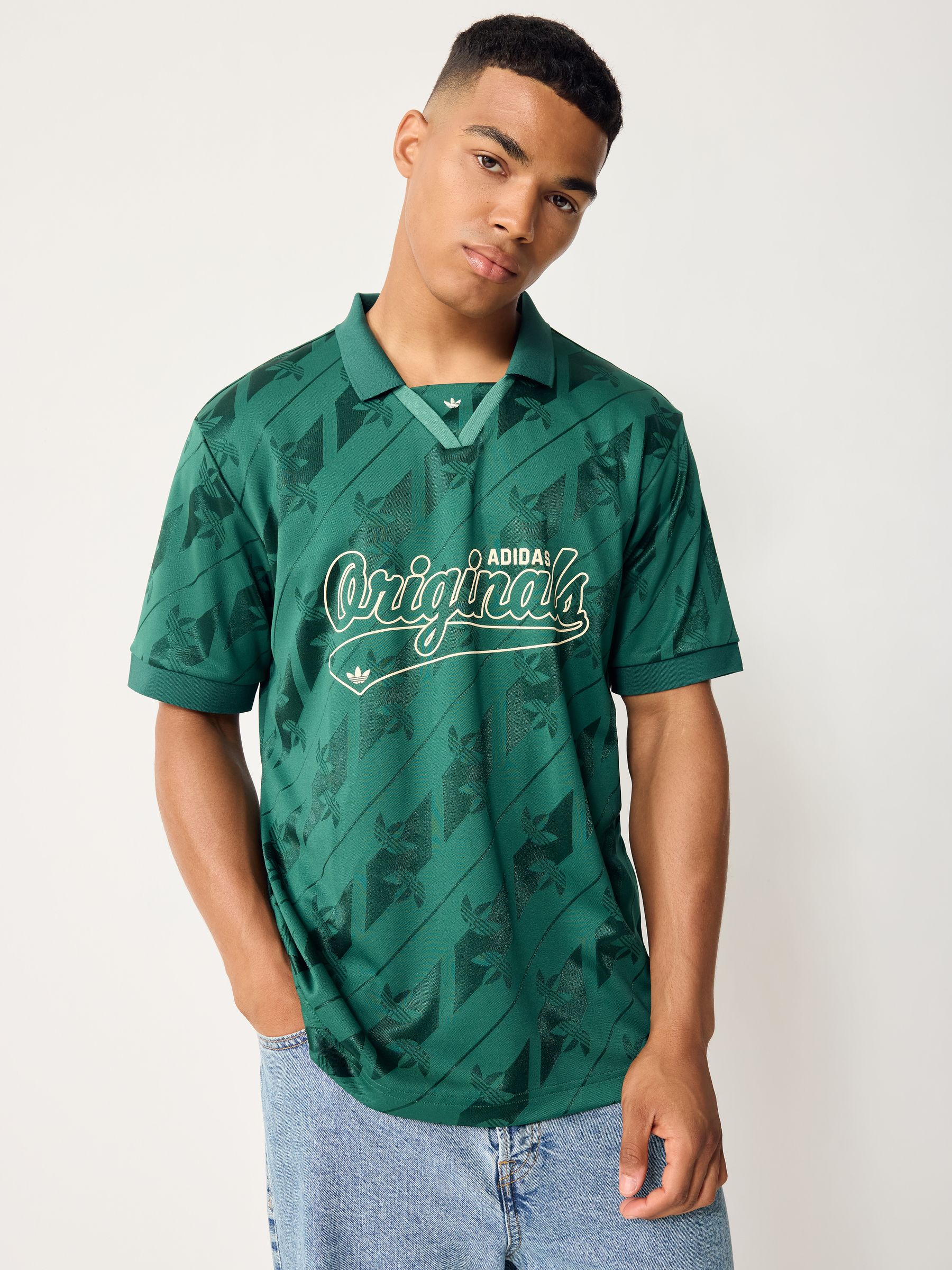 Buy adidas Originals Green Jacquard Originals Football Shirt from