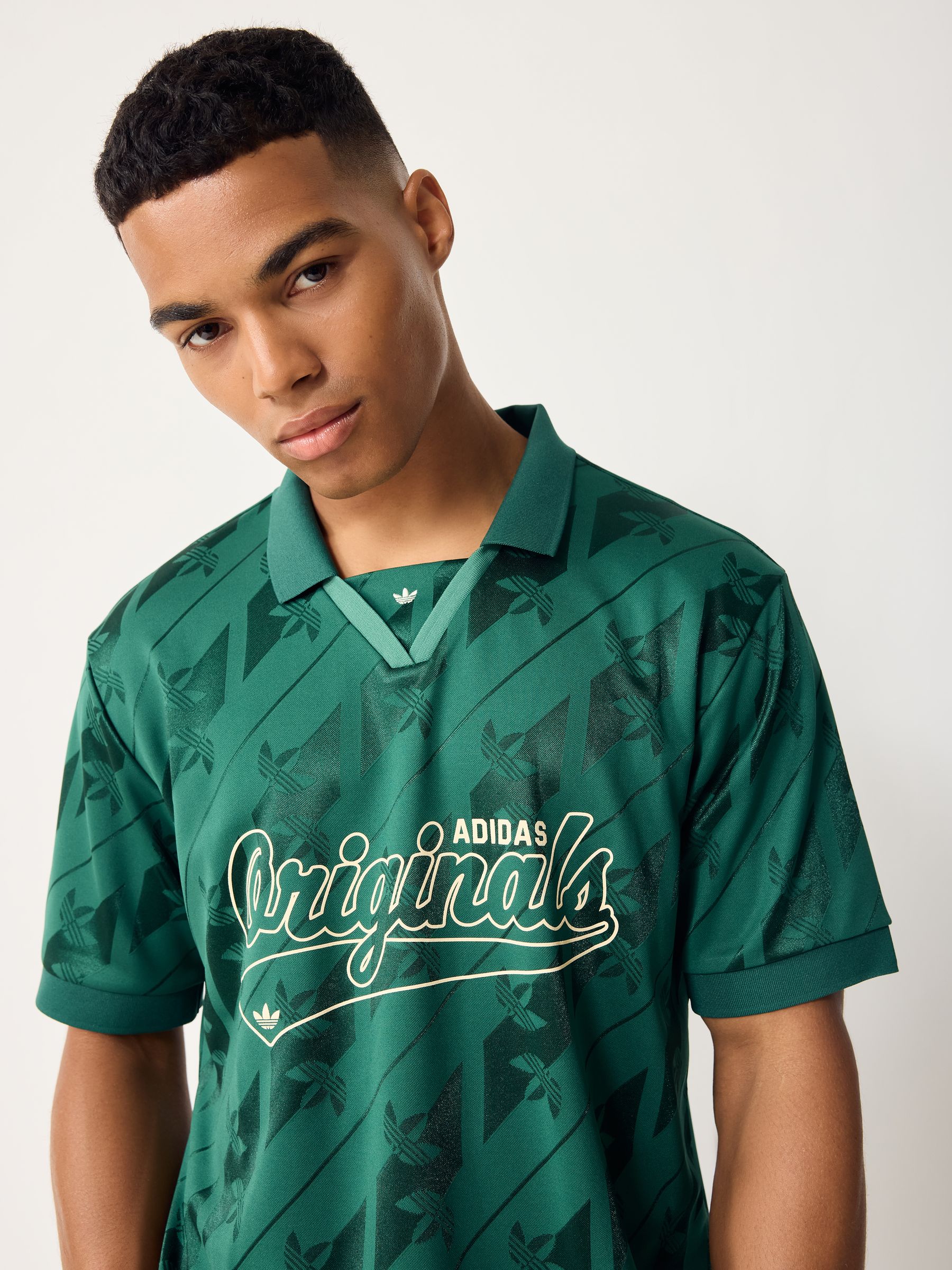 Buy adidas Originals Green Jacquard Originals Football Shirt from