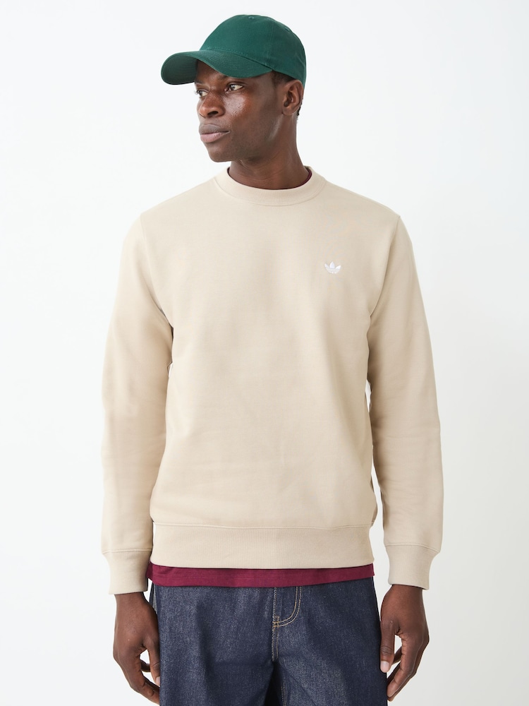 adidas Originals Beige Trefoil Essentials Crew Neck Sweat Top - Image 1 of 5 adidas Originals Beige Trefoil Essentials Crew Neck Sweat Top - Image 1 of 5