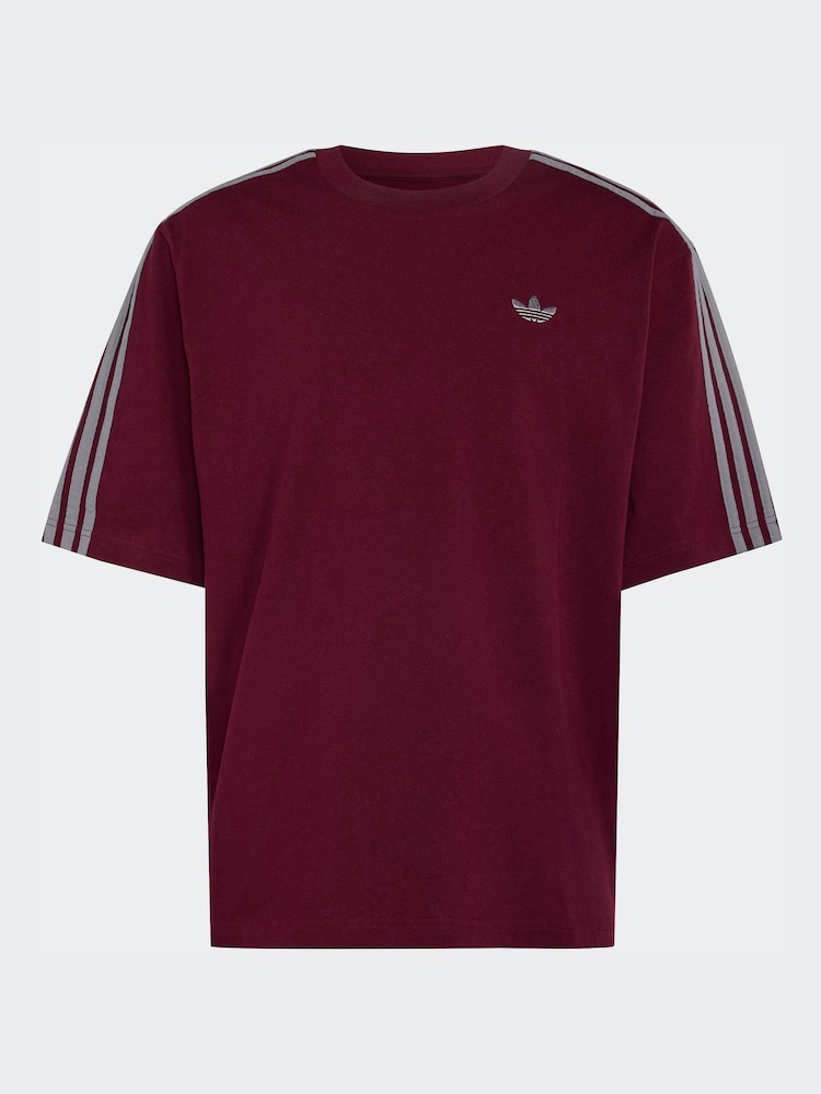 adidas Originals Burgundy Adicolor 3-Stripes Oversized  T-Shirt - Image 5 of 5