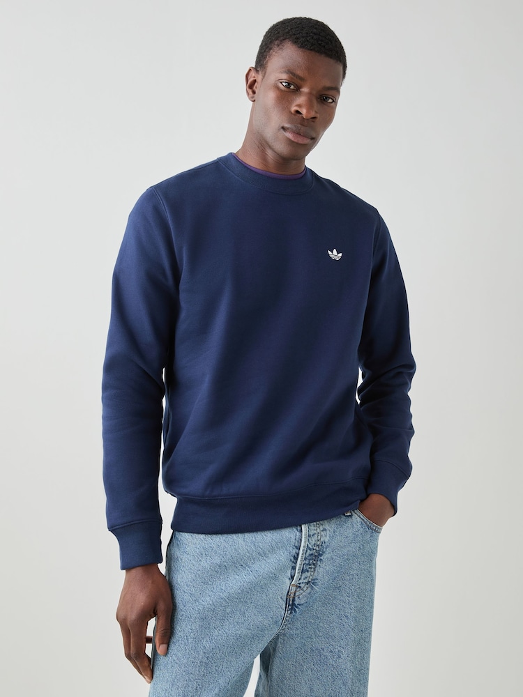 adidas Originals Blue Trefoil Essentials Crew Neck Sweat Top - Image 1 of 5 adidas Originals Blue Trefoil Essentials Crew Neck Sweat Top - Image 1 of 5