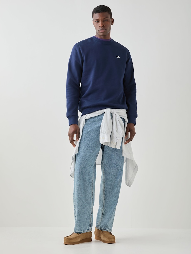 adidas Originals Blue Trefoil Essentials Crew Neck Sweat Top - Image 2 of 5 adidas Originals Blue Trefoil Essentials Crew Neck Sweat Top - Image 2 of 5