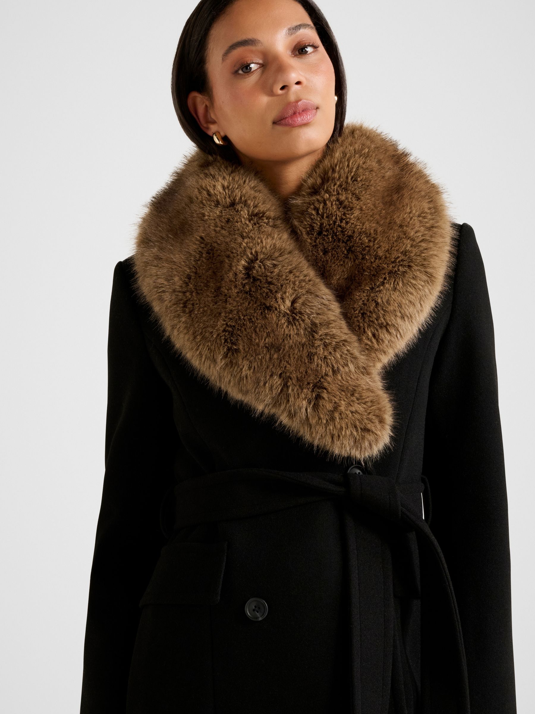 Buy Forever New Black Chelsea Double Breasted Fur Collar Coat from