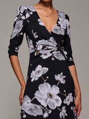 Jolie Moi Black Jersey Ruched Waist Fit & Flare Maxi Dress - Image 3 of 6