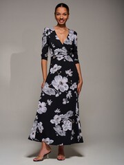 Jolie Moi Black Jersey Ruched Waist Fit & Flare Maxi Dress - Image 5 of 6