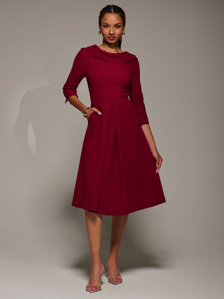 formal midi red dress Bodycon Collection Red Wine Bandage Midi Dress for Women, Polyester and Elastane, Size L