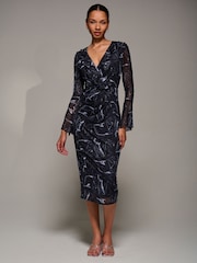 Jolie Moi Black Ruffle V-Neckline Mesh Bodycon Midaxi Dress - Image 5 of 6