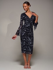 Jolie Moi Black Ruffle V-Neckline Mesh Bodycon Midaxi Dress - Image 6 of 6