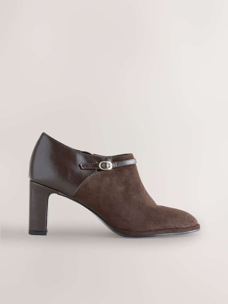Chocolate Brown Forever Comfort® Round Toe Block Heel Buckle Detail Shoe Boots - Image 1 of 4