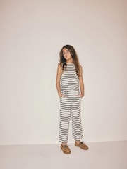 The Set Textured Jersey Sleeveless Bubble Top and Wide Leg Trousers Set Ecru/Navy Stripe - Image 1 of 6