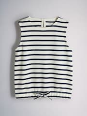 The Set Textured Jersey Sleeveless Bubble Top and Wide Leg Trousers Set Ecru/Navy Stripe - Image 3 of 6