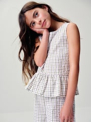 The Set 2 Pack Woven Peplum Sleeveless Top and Shorts Set Check/Green - Image 1 of 13