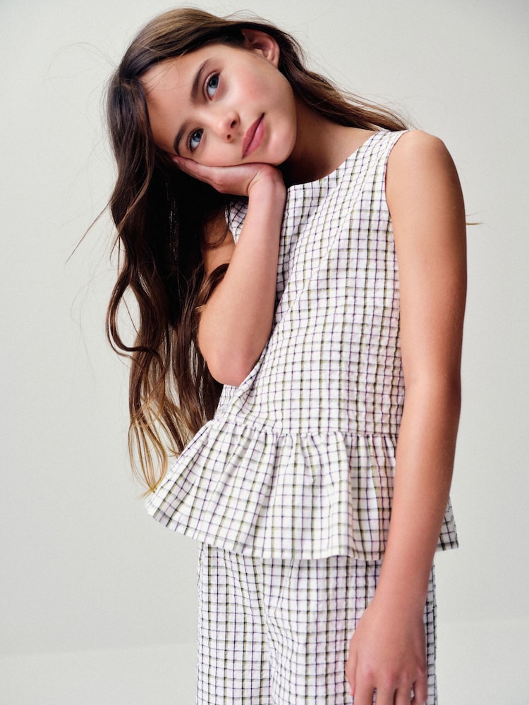 The Set 2 Pack Woven Peplum Sleeveless Top and Shorts Set Check/Green - Image 1 of 13
