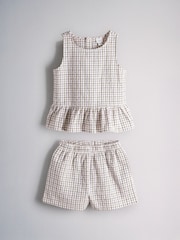 The Set 2 Pack Woven Peplum Sleeveless Top and Shorts Set Check/Green - Image 10 of 13