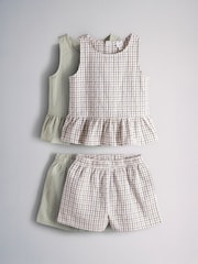 The Set 2 Pack Woven Peplum Sleeveless Top and Shorts Set Check/Green - Image 2 of 13