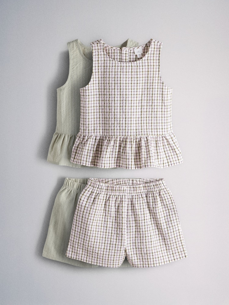 The Set 2 Pack Woven Peplum Sleeveless Top and Shorts Set Check/Green - Image 2 of 13