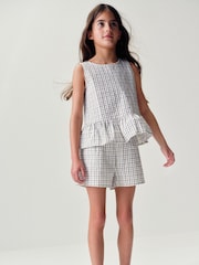 The Set 2 Pack Woven Peplum Sleeveless Top and Shorts Set Check/Green - Image 3 of 13