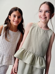 The Set 2 Pack Woven Peplum Sleeveless Top and Shorts Set Check/Green - Image 4 of 13