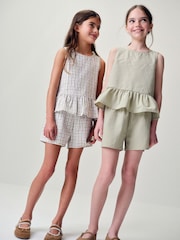 The Set 2 Pack Woven Peplum Sleeveless Top and Shorts Set Check/Green - Image 5 of 13