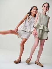 The Set 2 Pack Woven Peplum Sleeveless Top and Shorts Set Check/Green - Image 6 of 13