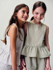 The Set 2 Pack Woven Peplum Sleeveless Top and Shorts Set Check/Green - Image 7 of 13