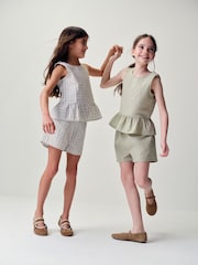 The Set 2 Pack Woven Peplum Sleeveless Top and Shorts Set Check/Green - Image 8 of 13