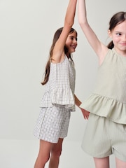 The Set 2 Pack Woven Peplum Sleeveless Top and Shorts Set Check/Green - Image 9 of 13