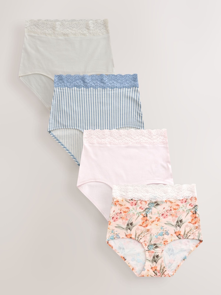 Floral Print Full Brief Ostomy Cotton Lace Stoma Knickers 4 Pack - Image 1 of 7 Floral Print Full Brief Ostomy Cotton Lace Stoma Knickers 4 Pack - Image 1 of 7