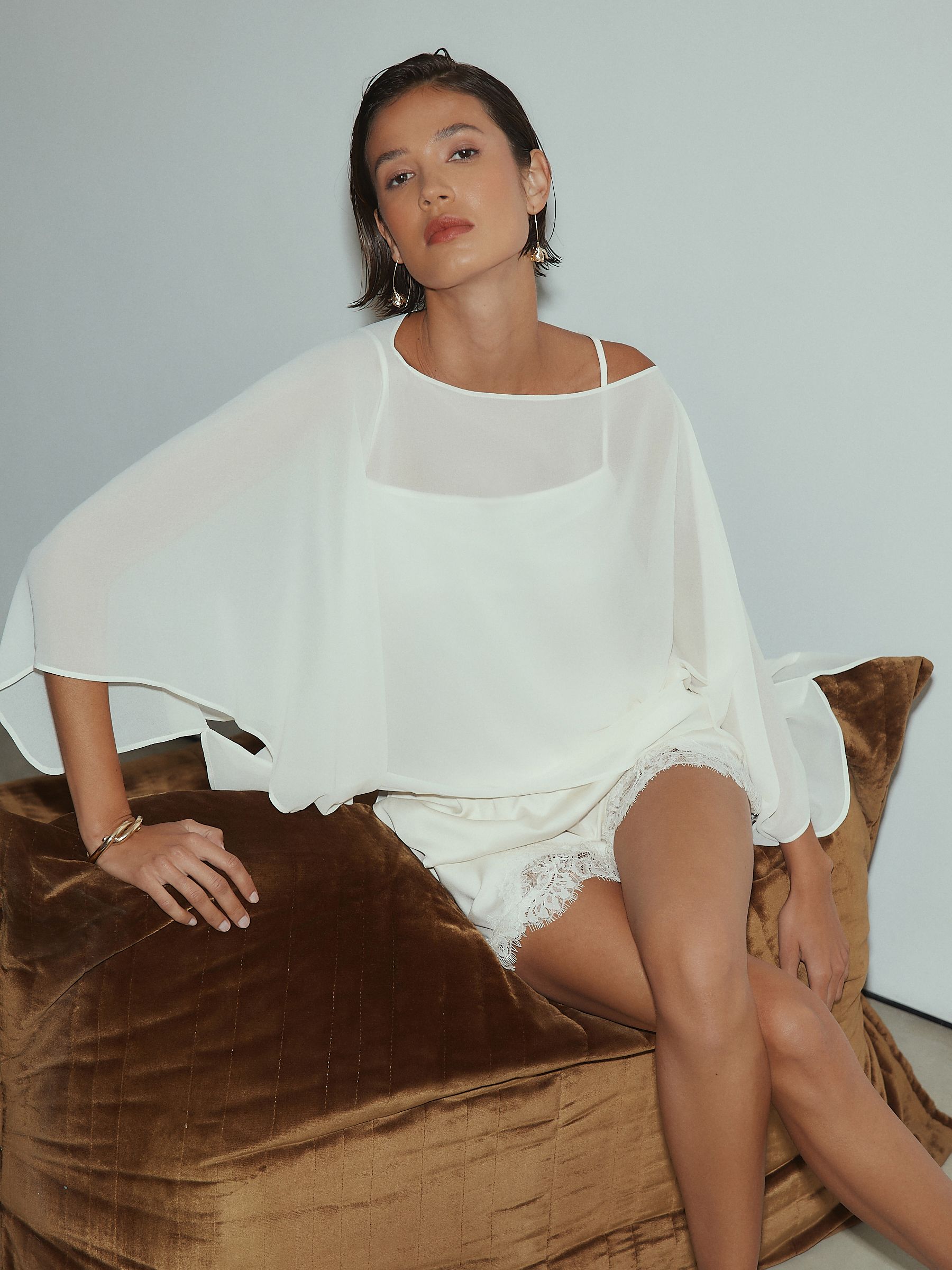 Buy Ecru Sheer Layer Cape Sleeve Top with Cami from Next USA