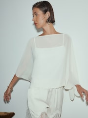 Ecru Sheer Layer Cape Sleeve Top with Cami - Image 2 of 5