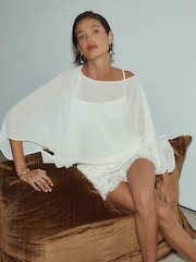 Ecru Sheer Layer Cape Sleeve Top with Cami - Image 3 of 5