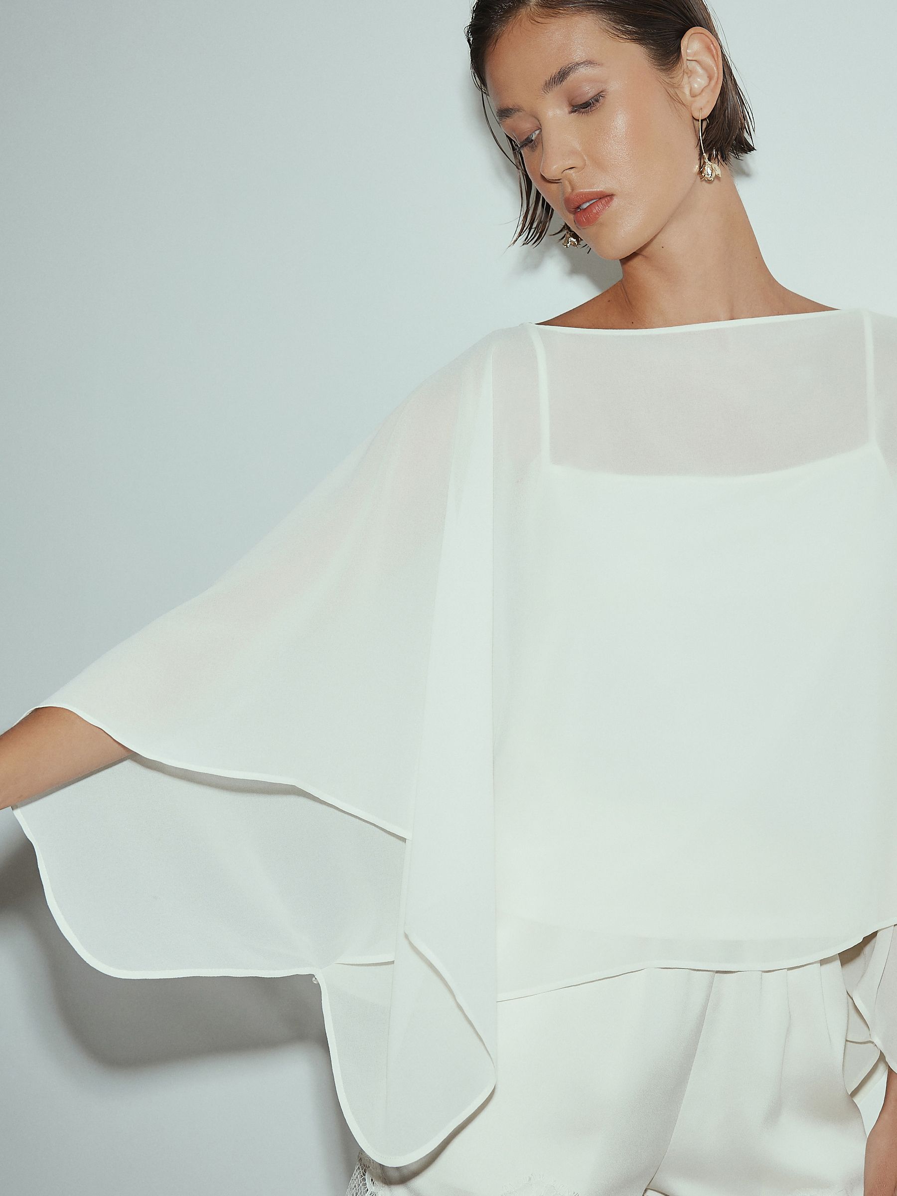 Buy Ecru Sheer Layer Cape Sleeve Top with Cami from Next USA