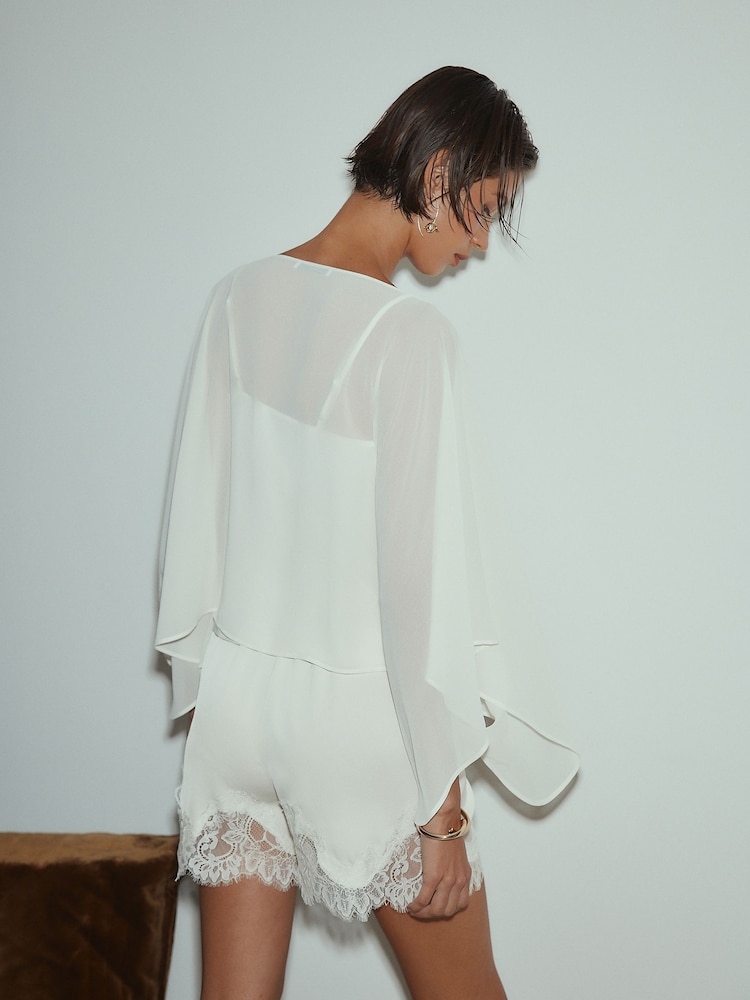Ecru Sheer Layer Cape Sleeve Top with Cami - Image 5 of 5