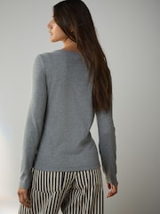 Grey Lace Trim Henley Long Sleeve Top - Image 3 of 5