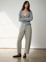 Grey Lace Trim Henley Long Sleeve Top - Image 4 of 5