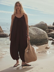 Maro Ciocolată - Balloon Leg Jumpsuit - Imaginea 3 din 4