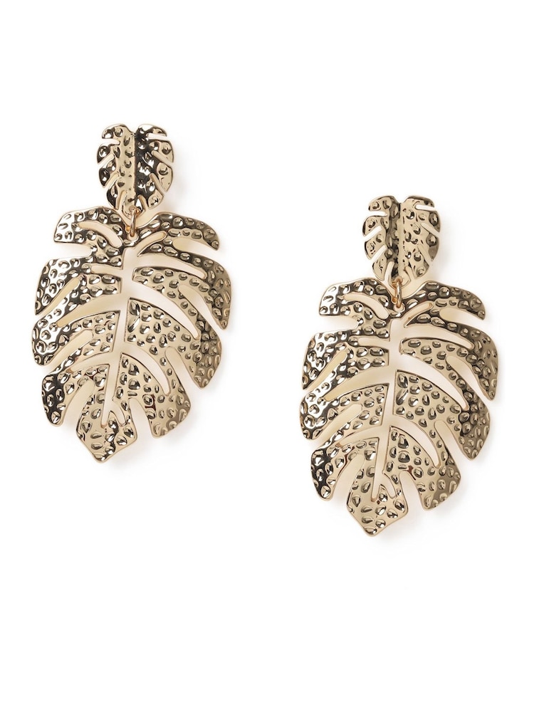 Aela Gold Tone Palm Leaf Drop Earrings - Image 1 of 2