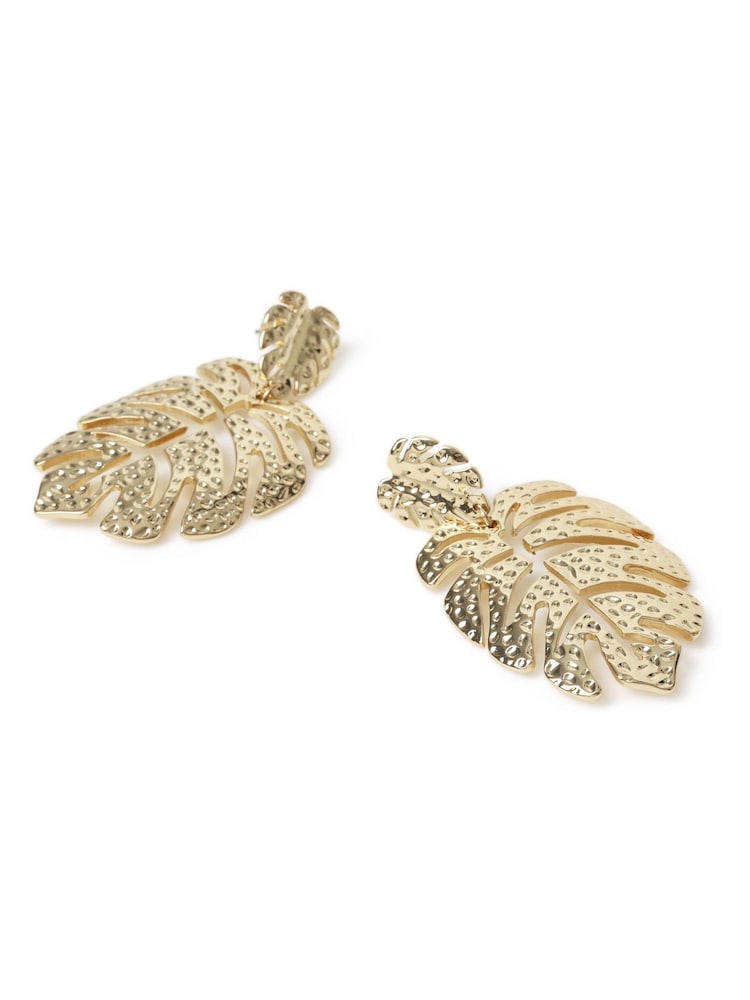 Aela Gold Tone Palm Leaf Drop Earrings - Image 2 of 2