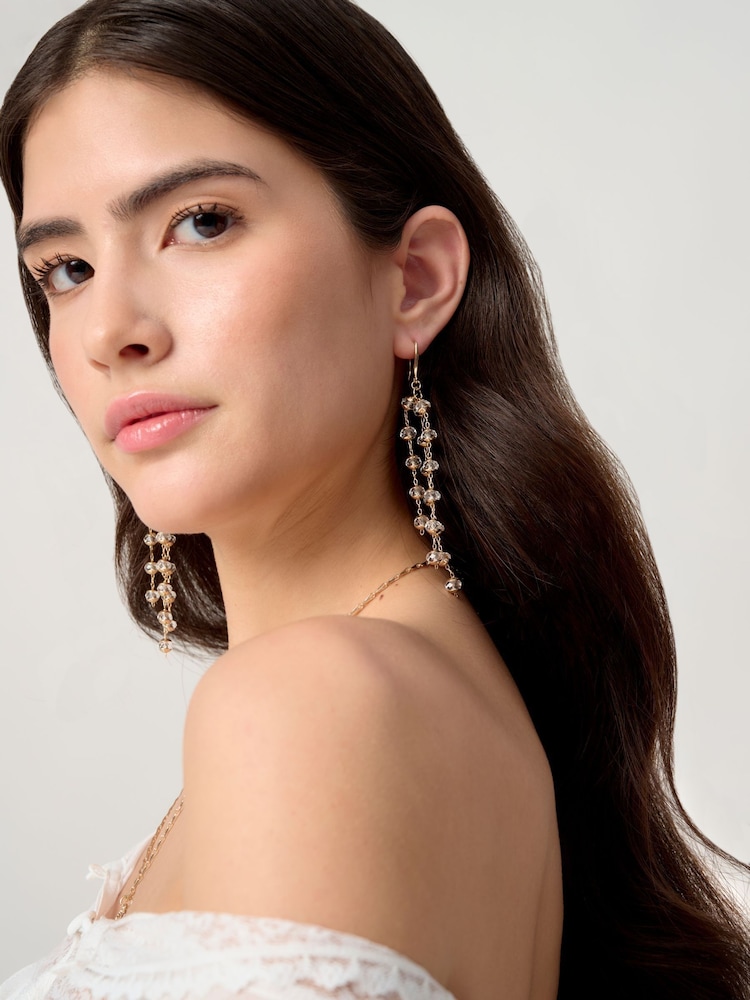 Aela Gold Tone Facet Bead Drop Earrings - Imaginea 1 din 4