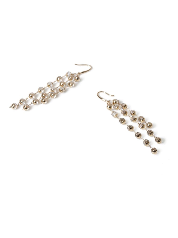 Aela Gold Tone Facet Bead Drop Earrings - Imaginea 4 din 4