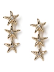 Aela Gold Tone Rhinestone Starfish Drop Earrings - Image 1 of 2