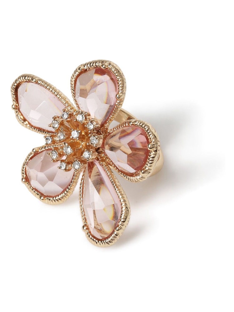 Aela Pink Statement Facet Flower Ring - Image 2 of 2